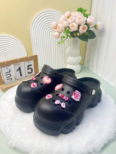 Women's EVA Non-Slip Soft Thick-Soled Sandals With Cartoon Accessories, Suitable For Vacation, Casual Gatherings, And All Indoor And Outdoor Occasions, Providing A Fashionable And Comfortable Wearing Experience