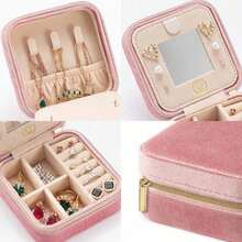 In Stock Immediate Dispatch Plush Velvet Travel Jewelry, Travel Jewelry Organizer, Jewelry Travel, Travel Jewelry Box, Small Jewelry Women, Jewelry Travel Box, Earring Organizer With Mirror - Pink 1SZO - 天鵝絨 4 件裝 - 長春花色 - 查看 4