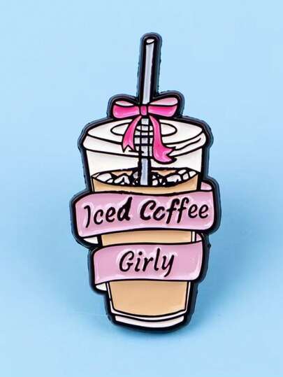 1pc "Iced Coffee Girl" Cartoon Enamel Badge, Suitable For Backpacks, Briefcases And Clothing - Fashionable Gift, 1 Set, Valentine's Day Gift