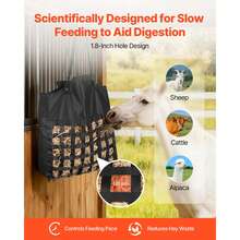 Hay Bag For Horses, 21.65 X 7.28 X 25.2 In, 1.81 X 1.81 In Holes, Premium Nylon Construction With PVC Waterproof Coating, Adjustable Hanging Straps And Metal Hooks, Slow Feed Hay Bag For Horses - Medium Mesh, Woven Tape, 21*7*25 Inch - View 4