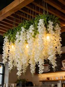 8件套人造紫藤花环，人造白色紫藤花环，人造丝藤蔓花环，适用于婚礼拱门、花园派对、家居天花板、墙壁、帐篷装饰、婚礼派对、花园、家居墙面装饰、卧室、户外、办公室、派对装饰 - 彩色 - 查看 2