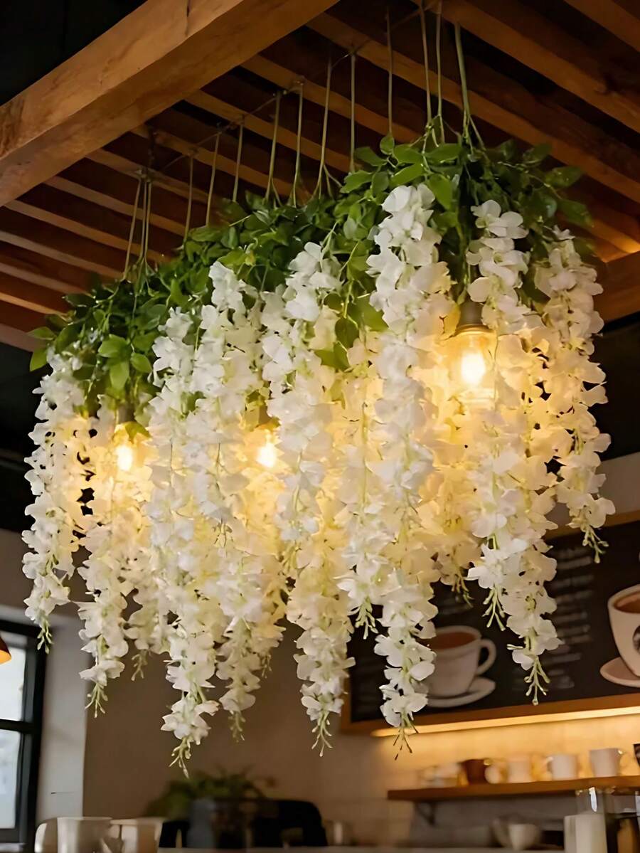 8件套人造紫藤花环，人造白色紫藤花环，人造丝藤蔓花环，适用于婚礼拱门、花园派对、家居天花板、墙壁、帐篷装饰、婚礼派对、花园、家居墙面装饰、卧室、户外、办公室、派对装饰