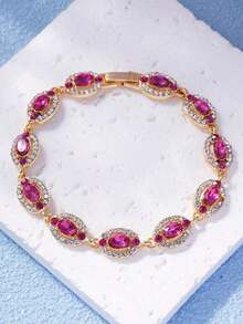 LADYCOCO 1pc Luxury Colorful Inlaid Bracelet, Women Jewelry Gift - Kim cương hồng - Xem 7