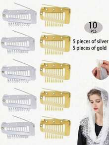 50个/20个/15个/10个/6个/3个 热销发夹 帽子头纱围巾固定夹 假发发片弹性BB夹 - 銀色 - 查看 14