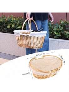Wicker Gift Baskets Empty Oval Willow Woven Picnic Cheap Easter Candy Storage Wine Basket With Handle Egg Gathering Wedding Basket Natural - A - View 2
