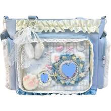 Ita Crossbody Tote Bag, Pin Display With Insert Large Messenger Bag, Cute Tote Bag With Zipper Ruffle, Japanese Aesthetic Y2k - Blue - View 11