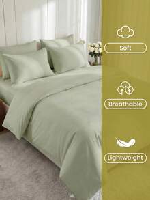 Bộ ga trải giường 2/3 món màu trơn, thân thiện với da và thoải mái, mềm mại, chống xù lông, phong cách trang trí tối giản, ga trải giường và vỏ gối đơn giản và thời trang, không kèm chăn bông, phù hợp với mọi kích cỡ giường, sử dụng được quanh năm, đồ dệt gia dụng, quà tặng giường ngủ, có thể giặt máy, quà tặng ngày lễ hoàn hảo, màu xanh lá cây. - màu xanh lá - Xem 4