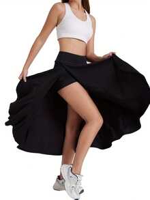 Women's High Waisted Sports Skirt With Built-In Shorts Pocket - Lightweight Elastic Fitness Skirt Pants,  Yoga Elegant Leggings, All Season Universal Fitness Suit - 黑色 - 查看 5