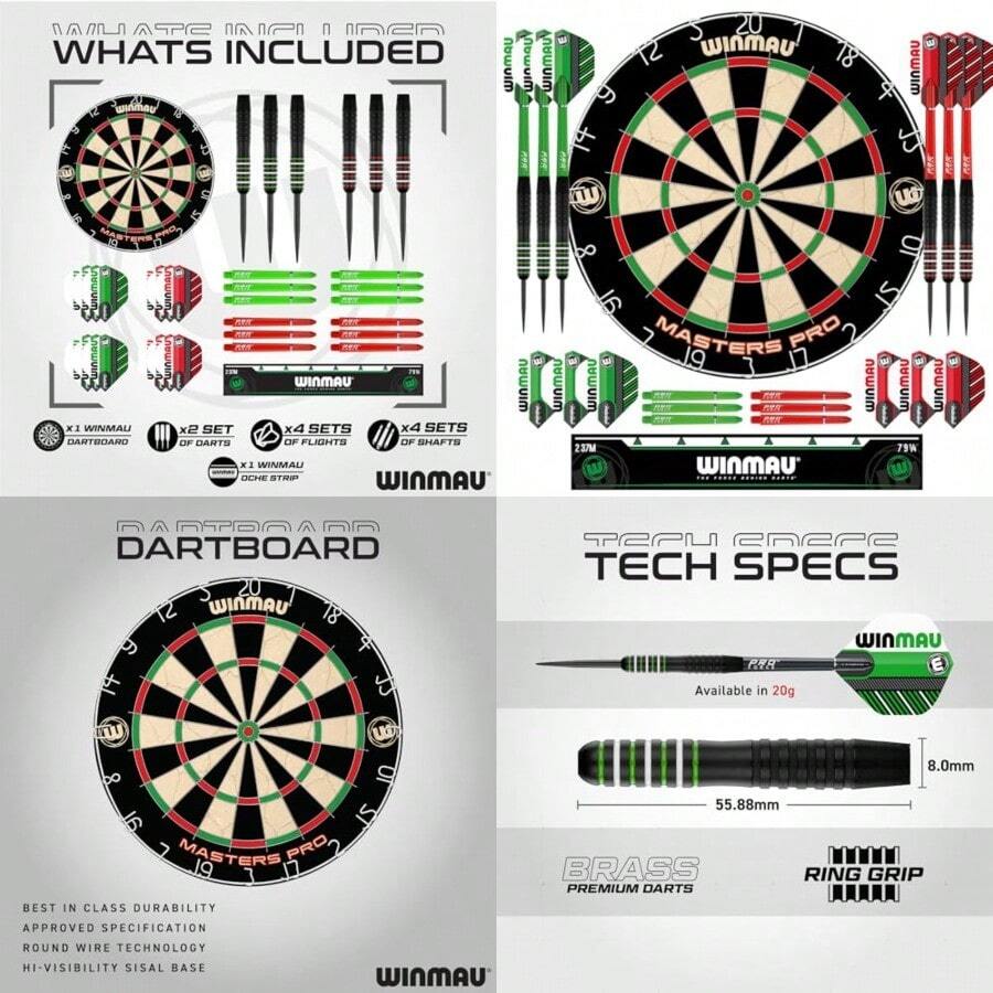 Darts - Masters Pro Premium Bristle Dartboard Set - Includes Dart Board Darts Flights Shafts And Oche Strip - Professional Steel Tip Darts And Dart Board For Adults - Dartboard - View 1