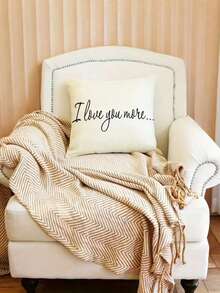 Bộ 1/2/4 vỏ gối trang trí bằng vải lanh có thể giặt máy, in dòng chữ "I Love You More" - Khóa kéo, vỏ gối trang trí dệt cho ghế sofa, ghế bành, trang trí nhà cửa. - Đen và trắng - Xem 3