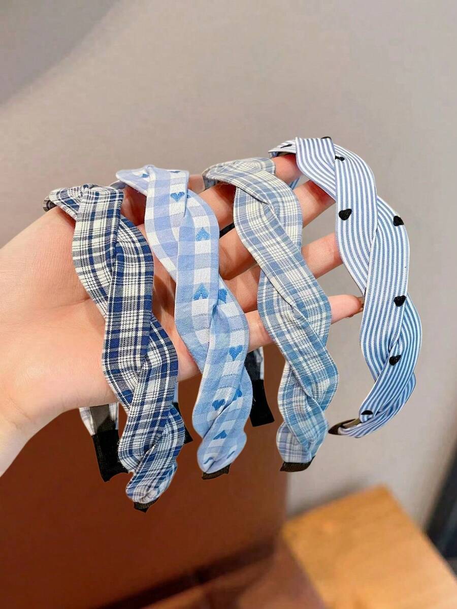 1 chiếc băng đô kẻ caro cho bé gái, băng đô tết đa năng chống trượt. - Màu xanh lam - Xem 1