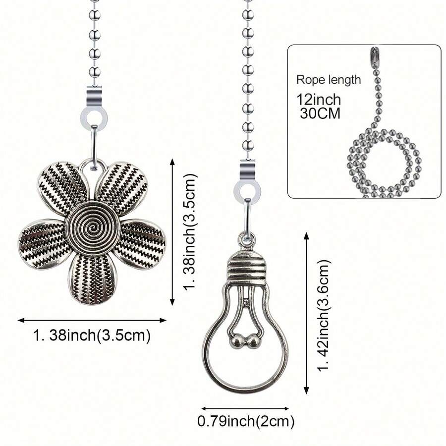 Vintage-Style Ceiling Fan Pull Chain Set: 2 Decorative Fan Pull Chain Extensions With 12inch Ball Chains And Connectors - Perfect For Home Decoration And Celebrations - Silver - View 1