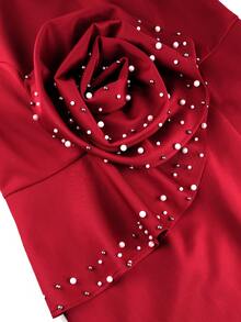 Đầm midi ôm sát người tay dài màu đỏ đính hoa 3D và ngọc trai hiệu AOMEI dành cho nữ, thích hợp cho đám cưới, tiệc cocktail, sinh nhật và các sự kiện trang trọng. - Đỏ - Xem 6