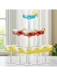 12/6/3/1 件套亚克力马提尼酒杯，10盎司防碎香槟杯，双层罗纹香槟杯，鸡尾酒杯套装，曼哈顿风格酒杯，适用于婚礼、生日派对、酒吧 - 查看 1