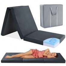 Tri Folding Memory Foam Camping Mattress for Outdoor Sleeping Portable Waterproof Camping Pad Mat for Travel Truck Bed Tent - Gris oscuro - Ver 9