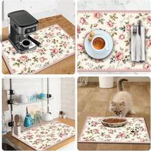 1pc Dish Drying Mat, Coffee Machine Mat, Pink Rose Pattern Absorbent Placemat, Suitable For Dining Table And Cafe, Multipurpose Drainage Mat, Home Gift, Tabletop Decor - Multicolor - View 12