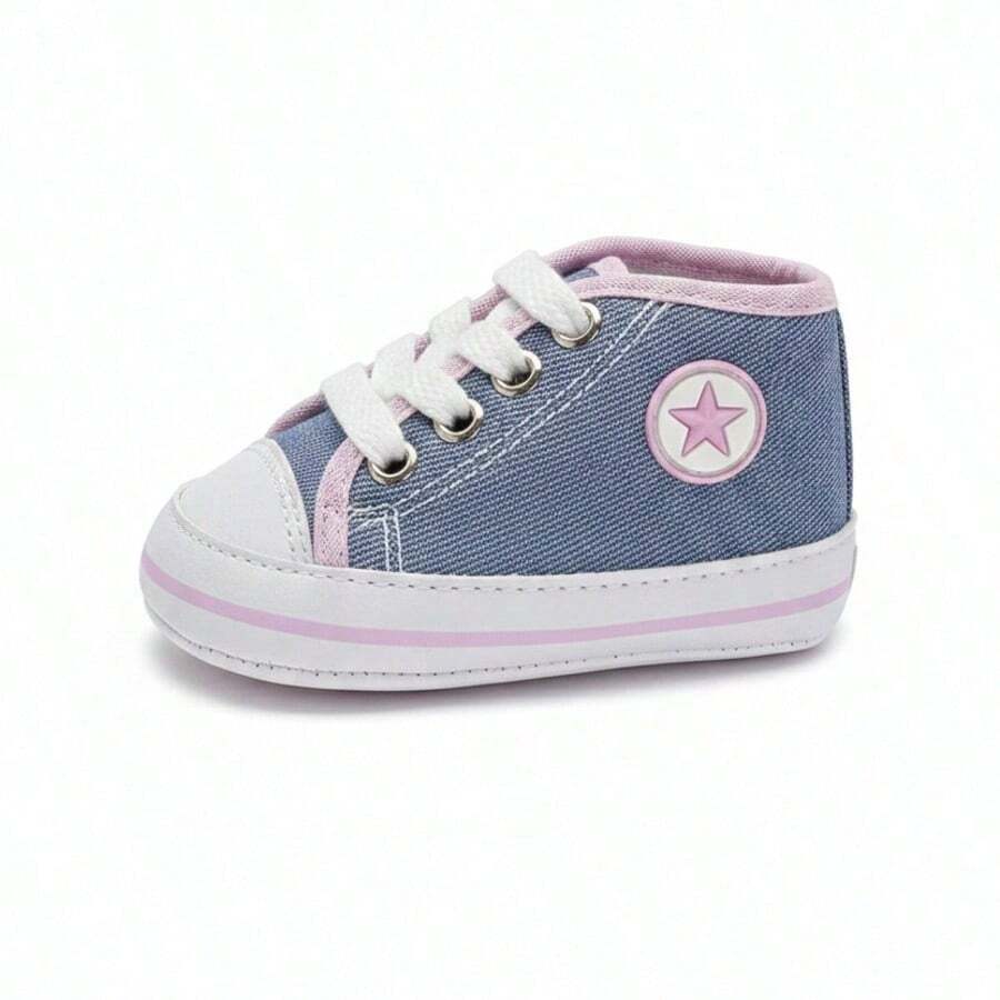 Baby Boy Shoes, High-Top Sneakers, Newborn Size, Comfortable Canvas - 牛仔褲 - 查看 1