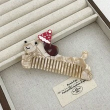 1件裝可愛水果冰淇淋漢堡醋酸纖維髮梳，彩色女用造型梳，便攜禮物，適合日常、學校、旅行、派對、假期、返校使用 - 彩色 - 查看 17
