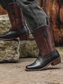 Mioeert Giày bốt cao bồi nam, bốt cao bồi kiểu miền Tây mũi vuông có khóa kéo. - màu đen - Xem 2