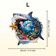1件裝 Shark Alert 木製不對稱拼圖，動物造型2D拼圖玩具，適合兒童與成人，教育遊戲，派對、節日、聖誕與生日禮物，獨特魔幻桌面裝飾創意木製拼圖禮品 - 彩色 - 查看 11