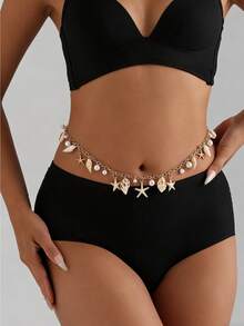 1 chiếc mặt dây chuyền hình sao biển, vỏ sò và ngọc trai kiểu Bohemian mạ vàng, thích hợp cho nữ dự tiệc mùa hè, bãi biển. - Vàng - Xem 4