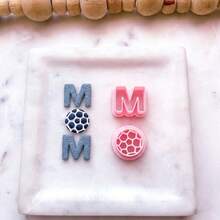 Mother's Day Gift, Letter M & Basketball Baseball Shaped Clay Cutter Set, DIY Handmade Earring Accessory Tools - Pink - View 3