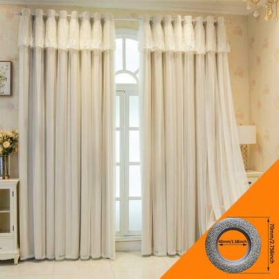 Lace Ruffled Tab Top Double Layer Curtains 2pcs Sheer Overlay Solid Curtains For Bedroom Living Room