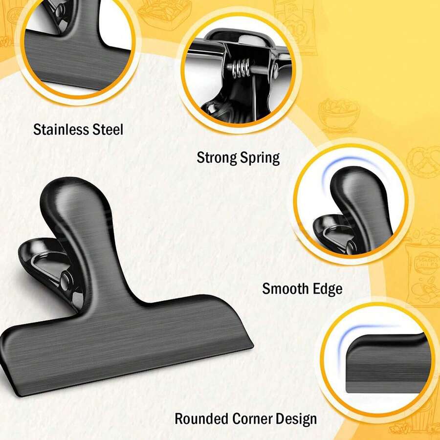 Heavy Duty Metal Chip Bag Clips, Multipurpose Binder Clips For Office, Kitchen, Food Bag Sealer, Chip Bag Clips, Suitable For Sealing Coffee Bags, Snacks, Documents - Black - View 1