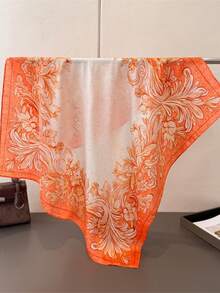 1条女士几何印花头巾，真丝发带，颈巾，适合日常使用 - 橘色 - 查看 5