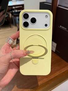 磁吸式单件装奢华磨砂硅胶隐形指环支架手机壳，兼容 16/15/14/13/12/11 Pro Plus Max，支持无线充电，防水，防震，防摔，防刮花 - 乳黃色 - 查看 3