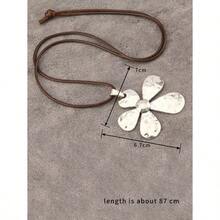1pc Minimalist Silver Asymmetrical Sunflower Alloy Pendant Necklace, Adjustable Wax Cord Necklace, Fashionable Daily Wear For Young Women, Girlfriend - 銀色 - 查看 7