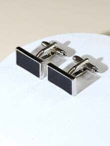 1 đôi khuy măng sét vuông bằng đồng tối giản dành cho nam giới - Bạc - Xem 3
