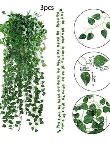 (3/6/12pcs) Decorative Vine, Indoor Decor Artificial Evergreen Ivy Leaves Hanging Wreath, Home Bedroom Wall Wedding Christmas Party Office Garden Outdoor Decoration - Green - View 12