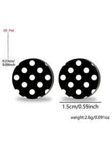 1 Pair 2D Flat Round Black & White Polka Dot Acrylic Stud Earrings For Women Daily Wear - Black and White - View 3