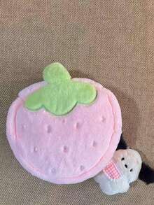 1pc Strawberry Plush Cosmetic Bag, Niche Travel Handheld Large Capacity Girly Jewelry & Sundries Storage Pouch, Cute Accessory - View 3