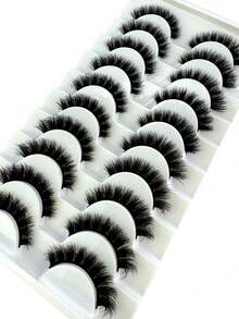 10 Pairs New 6D Ultra Soft Faux Lashes, Handmade, Reusable, Short Natural Style, Thick 3D Faux Mink Lashes - Black - View 5