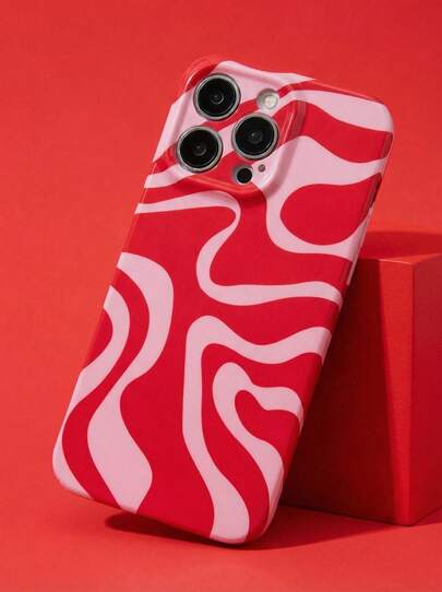 1个极简主义不对称拼接图案亮面硬壳手机壳，兼容 11/12/13/14/15/16 Pro Max