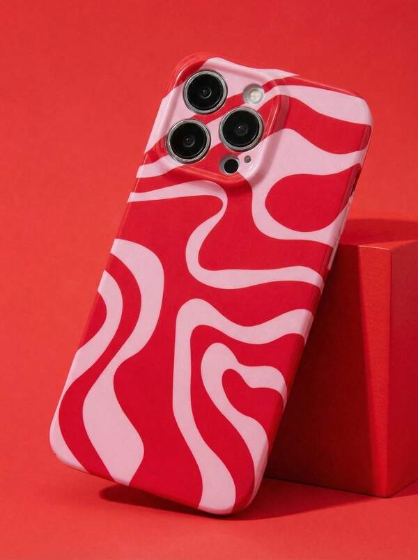 1个极简主义不对称拼接图案亮面硬壳手机壳，兼容 11/12/13/14/15/16 Pro Max