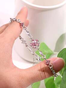 1 pieza Pulsera de Sakura rosa dulce y de moda con diamante de imitación, adecuada para uso diario, festivales y fiestas de mujeres - Multicolor - Ver 4