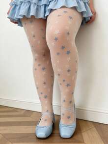 1双性感独特、纯真迷人的星形印花丝袜；透明丝袜和复古连裤袜，适合洛丽塔和JK风格服装 - 彩色 - 查看 3