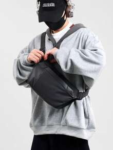 1 chiếc túi đeo chéo nam dung tích lớn, túi đeo vai thể thao dung tích lớn, túi đeo vai chống thấm nước dành cho nam giới đi làm. - màu đen - Xem 1