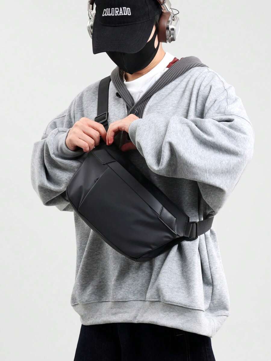 1 chiếc túi đeo chéo nam dung tích lớn, túi đeo vai thể thao dung tích lớn, túi đeo vai chống thấm nước dành cho nam giới đi làm. - màu đen - Xem 1