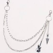 1件百搭街头嘻哈风格金属双层裤链，复古个性化牛仔裙腰链，带吉他吊坠 - 銀色 - 查看 5