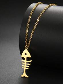 TEAMER 1 chiếc dây chuyền mặt hình xương cá bằng thép không gỉ dễ thương, dây chuyền họa tiết động vật tối giản thời trang, quà tặng cá nhân hóa cho bạn bè - Chuỗi đơn giản - Xem 2