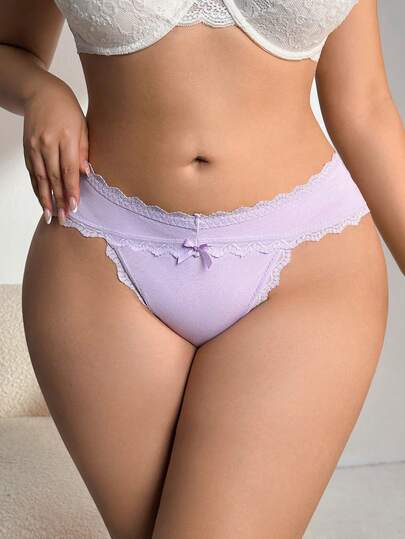 1件装女士舒适棉质蕾丝拼接针织内裤