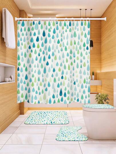 Bộ 1/3/4 món rèm tắm hình giọt nước xanh dương & xanh lá cây, 72in*72in - Họa tiết giọt mưa màu nước trên nền trắng, phụ kiện phòng tắm chống thấm nước & chống nấm mốc - Bao gồm bọc bồn cầu, thảm chữ U và thảm chống trượt, làm từ vải polyester dệt kim - Có thể giặt, thích hợp cho mùa xuân, trang trí phòng tắm nhà/khách sạn/ký túc xá/ngoài trời/trường học, đồ dùng cần thiết cho năm học mới, quà tặng tân gia/Ngày của Mẹ, món quà tuyệt vời nhất cho người yêu nghệ thuật. [Đi kèm 12 móc]