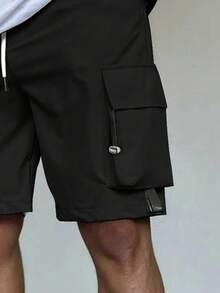 Men's Cool Multi-Pocket Design With Drawstring Accent, Straight Leg Flattering Cargo Shorts,Bermuda Shorts - Black - View 4