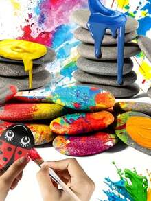15 PCS Flat Painting Rocks, Paintable Rocks, 1-3 In River Rocks For Painting, Rock Painting Supplies, Flat Stones For Painting Art, Outdoor, Garden, Home, DIY Projects, Suitable For Acrylic, Watercolor Or Marker Painting,Ideal For Aquarium - Random - View 2