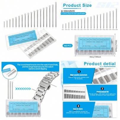 Stainless Steel Watch Band Link Pins 360Pcs Assortment Kit Sizes 6 23mm 0 9mm Diameter Cotter Pins For Watch Bracelet Repair