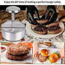SOKANY Khuôn làm bánh hamburger cỡ lớn 11cm, khuôn ép bánh hamburger có thể điều chỉnh, làm bằng thép không gỉ 304 chống dính, thích hợp cho thịt bò, bánh hamburger và các món nướng, làm bánh hamburger tại nhà, dụng cụ nhà bếp lý tưởng. - Xem 8